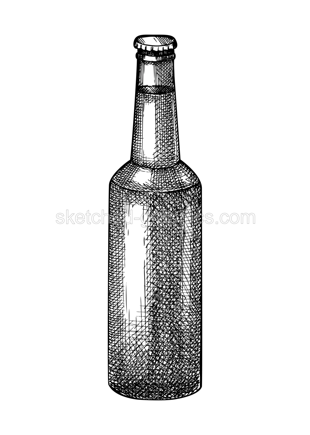 Sketched beer bottle illustration. Vector sketch of the popular alcoholic glass bottle isolated on white background. Vintage drawing of beer for pub, bar, or restaurant menu design. Illustration